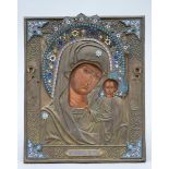 A Russian icon 'Madonna with Child', copper frame with enamel (44.5x37cm)