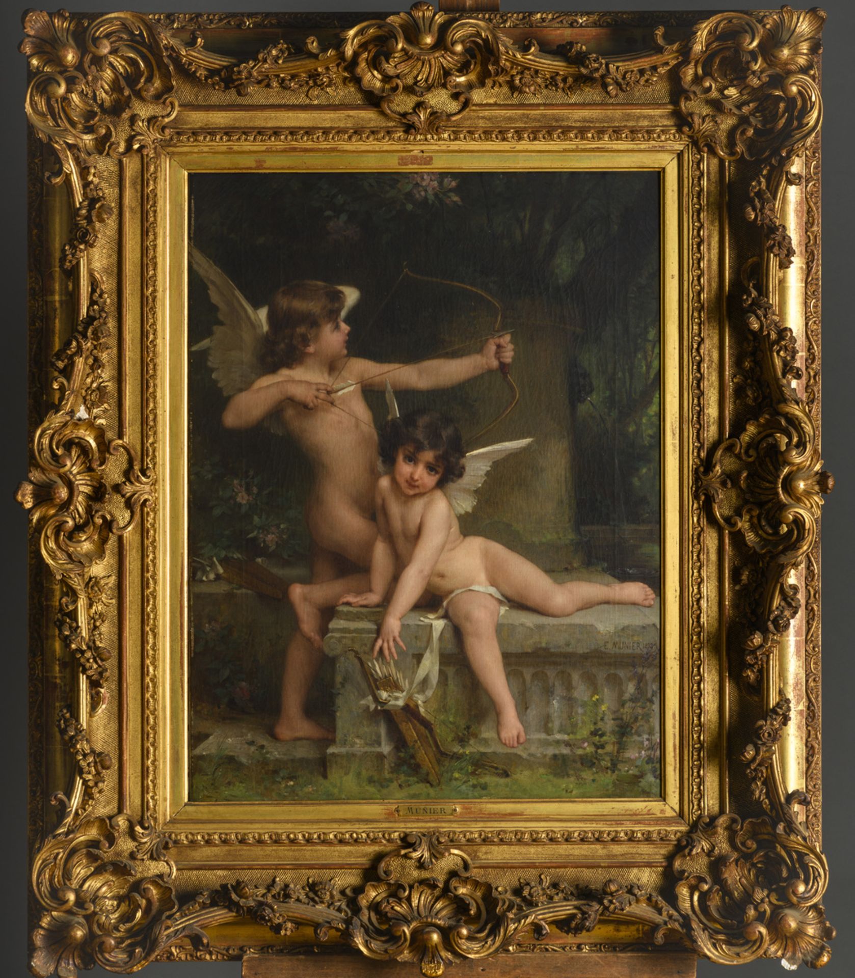 …mile Munier 1892: painting (o/c) 'deux amours' (75x55cm) - Image 2 of 7
