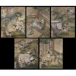 A set of five Chinese paintings 'warriors and travellers', 19th century (45x35cm) (*)