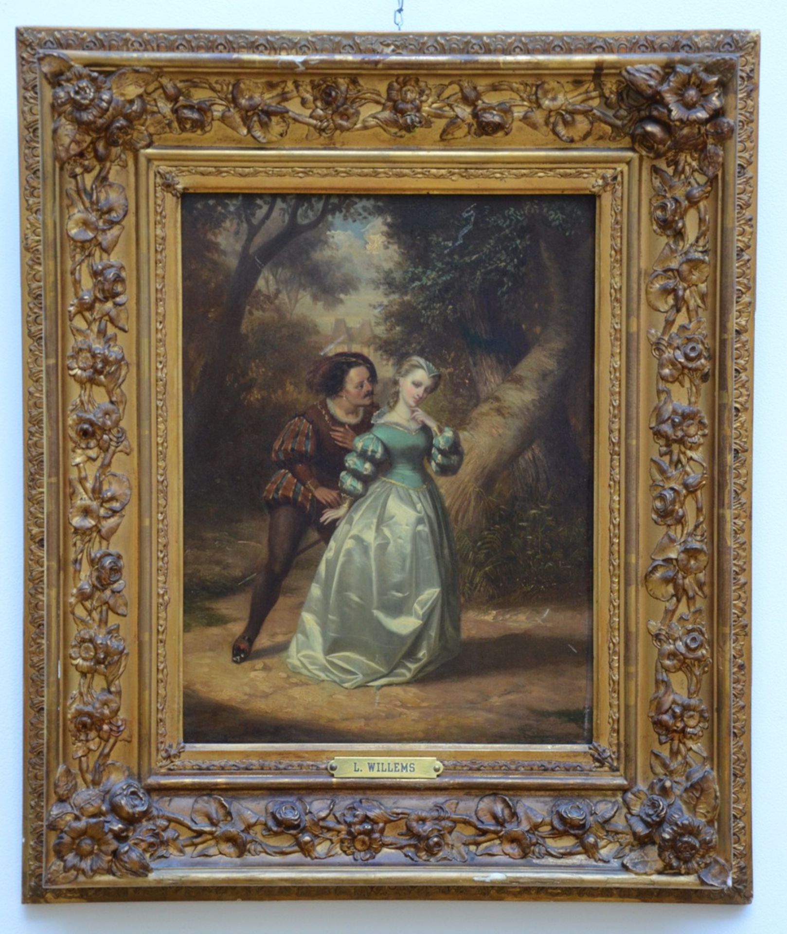 Louis Willems: painting (o/p) 'romantic couple' (39x30cm) - Image 2 of 4