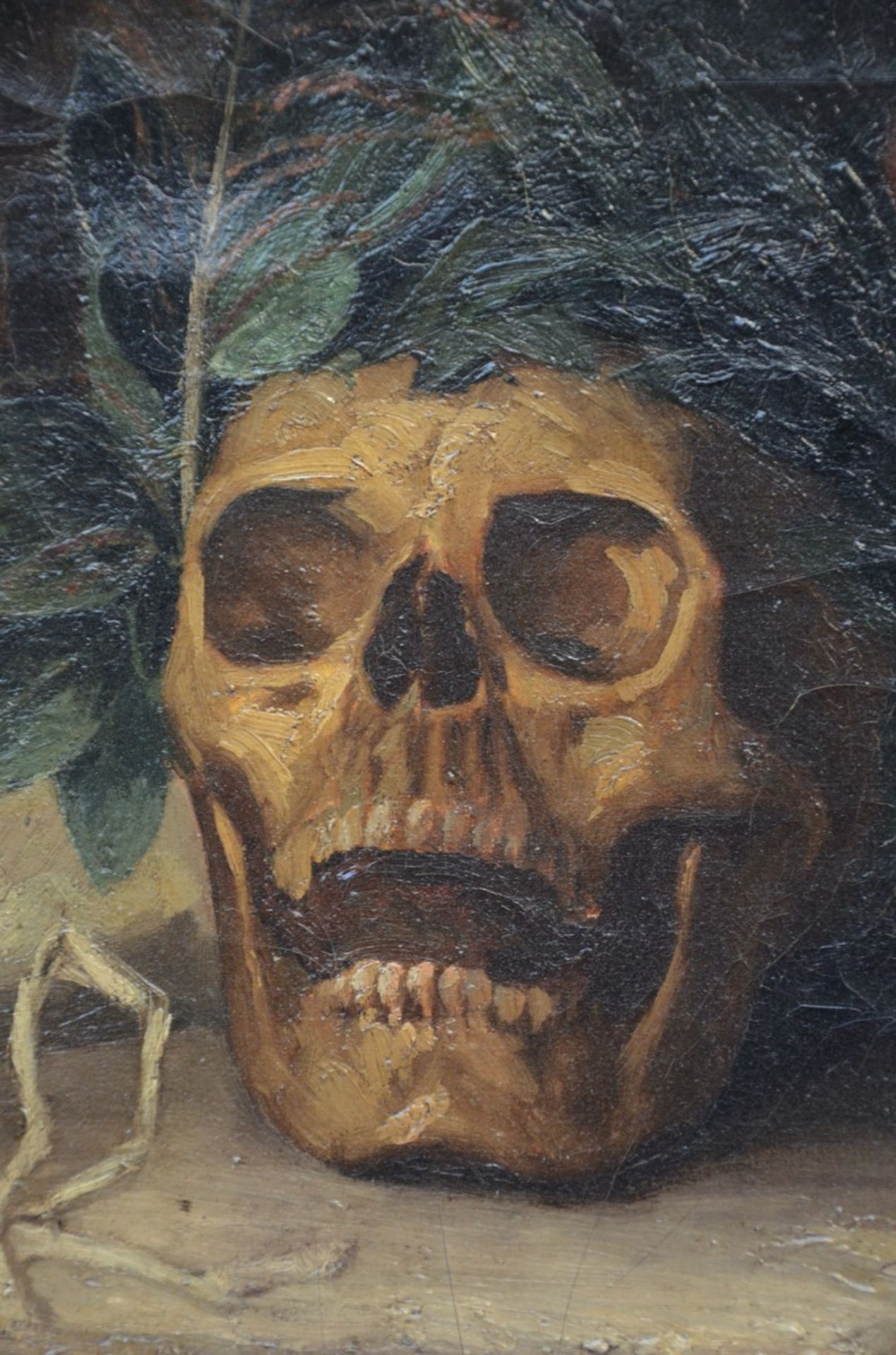Anonymous (19th century): painting (o/c) 'still life with skull' (55x43cm) - Image 3 of 3