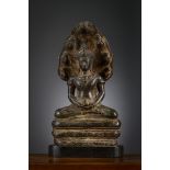 Statue in bronze 'Buddha with Naga', Cambodia (h24cm)