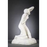 Leon Sarteel: marble sculpture 'kneeling nude' (42x20x23cm) (*)