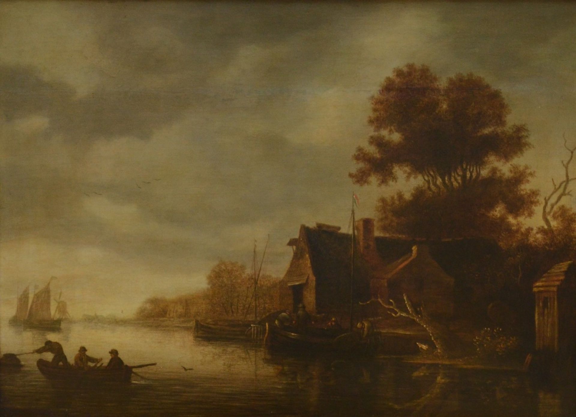 Anonymous (17th - 18th century): painting (o/p) 'river landscape' (50x69cm) (*)