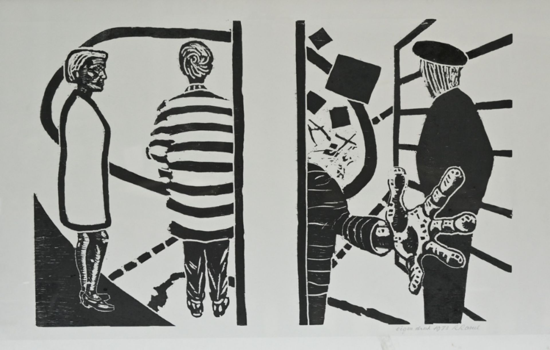 Roger Raveel 1983: woodcut 'own print' (63x97 cm)