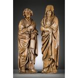 Two large oak sculptures 'John and Mary', Brabant 15th - 16th century (h91&h87cm)