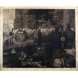 Jules De Bruycker: engraving 'Sint Jacobs market' (47x57cm)