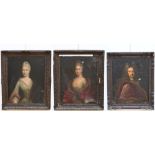 Collection of 3 portraits 'ladies and nobleman', 17th - 18th century (80x66cm) (*)