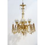 Copper chandelier with lampshades and crystal (h107 dia74cm)