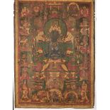 A rare Tibetan thangka 'Vajradhara Buddha surrounded by Lamas and Mahasiddhas', 16th century (