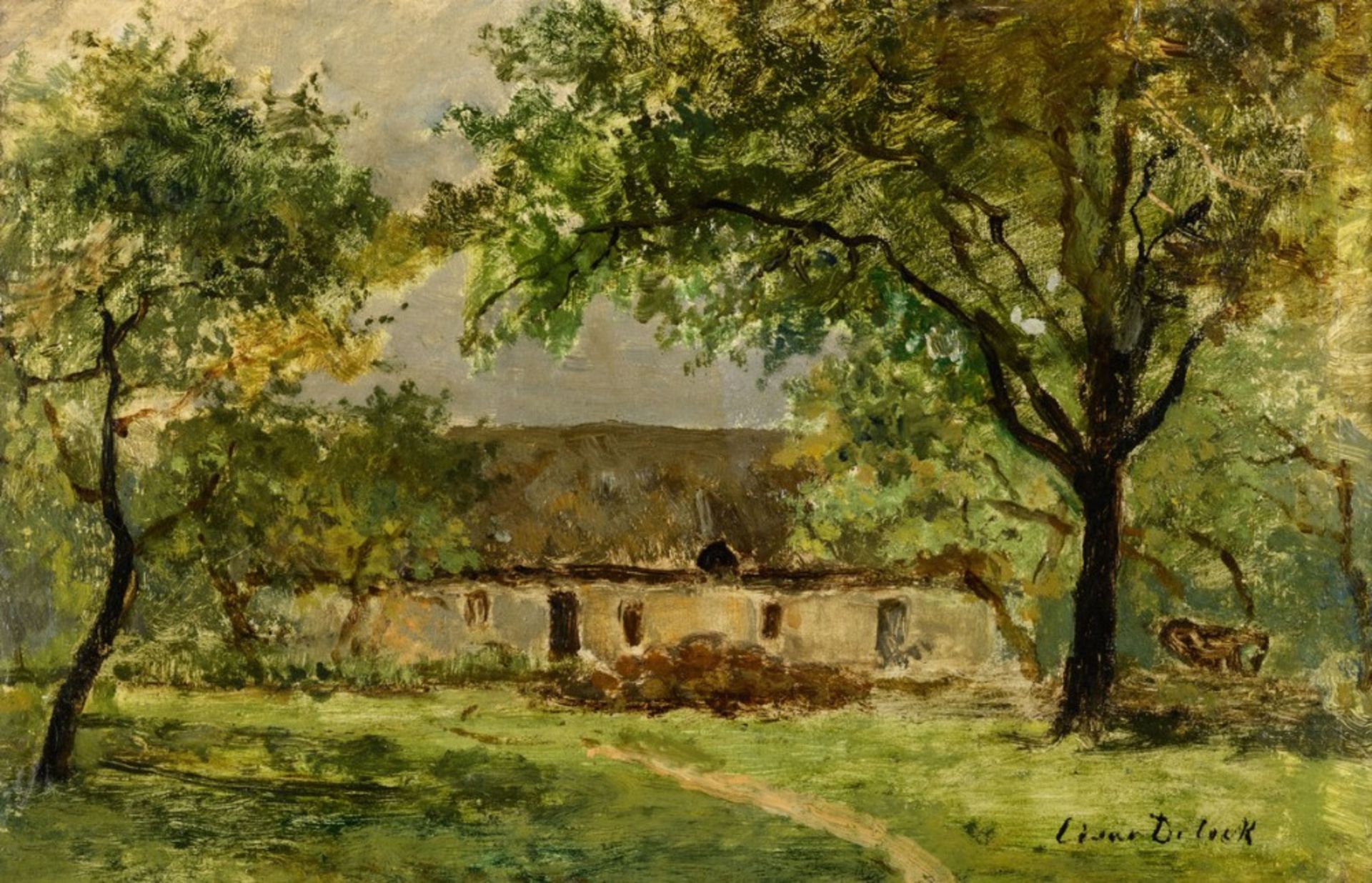 Cesar De Cock: painting (o/c) 'farmhouse' (31x46cm)