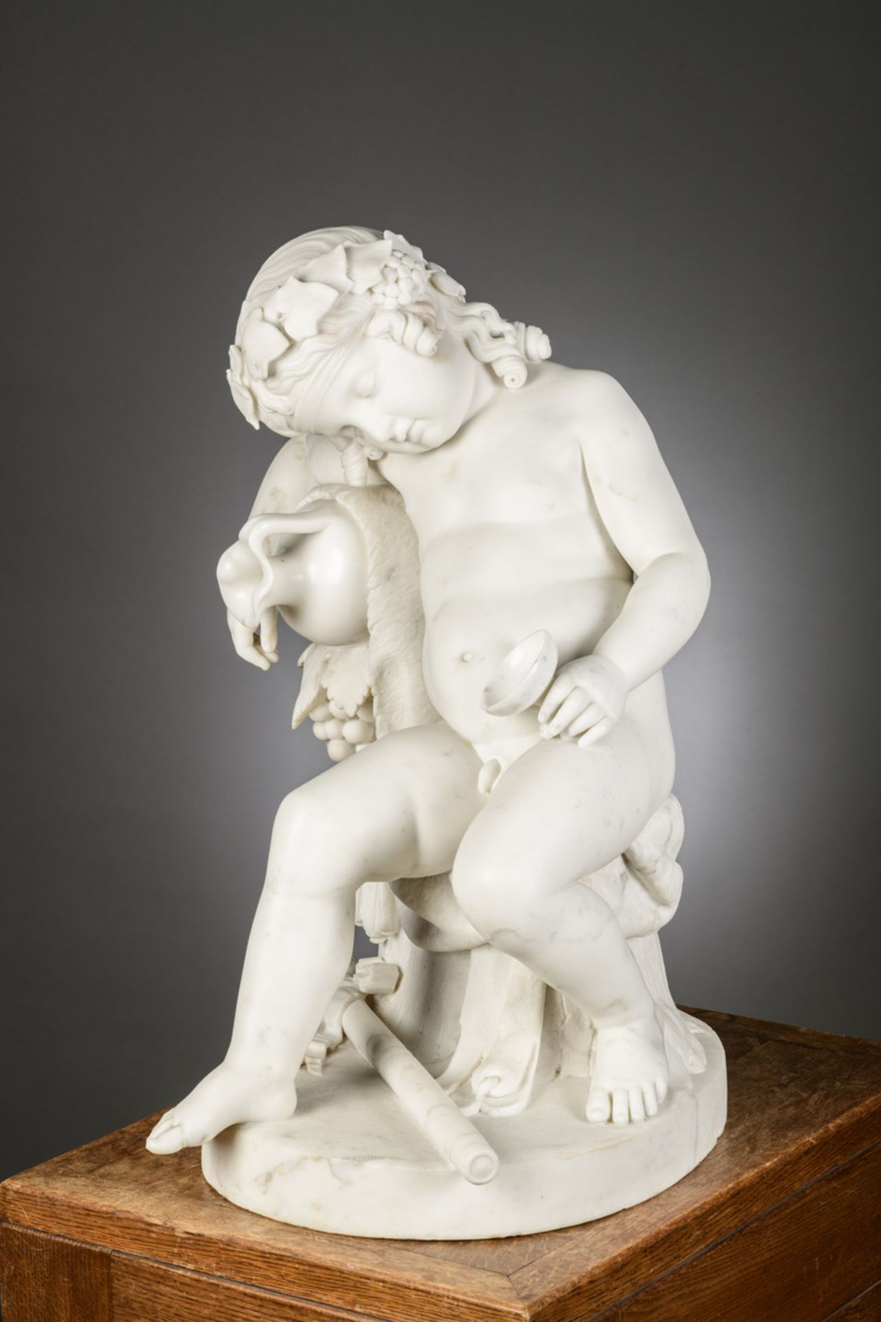 Carl Frederic Holbeck (fecit Romae 1850): a large marble statue 'Bacchus' (h72x46x53cm)