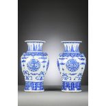 A pair of Chinese blue and white vases 'dragons and phoenixes', 19th century (h40cm)