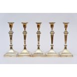 Set of five silver candlesticks, England 19th century (h30cm)