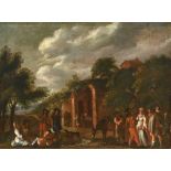 Anonymous (17th century): painting (o/c) 'ruins with characters' (73x97cm) (*)