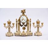 Louis XVI style clockset in marble and bronze, Carcelin ‡ Paris (42x28x12cm) (26cm)