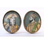 Two oval Indian miniatures with silver frames, circa 1900 (h6.5x5.5cm)