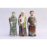 Three Chinese famille rose porcelain sculptures 'Fu Lu Shou' (h48cm) (*)