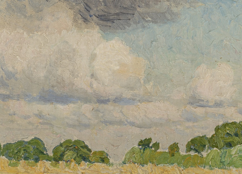 Emile Claus: painting (o/d) 'landscape with clouds' (26x37cm) - Image 4 of 6