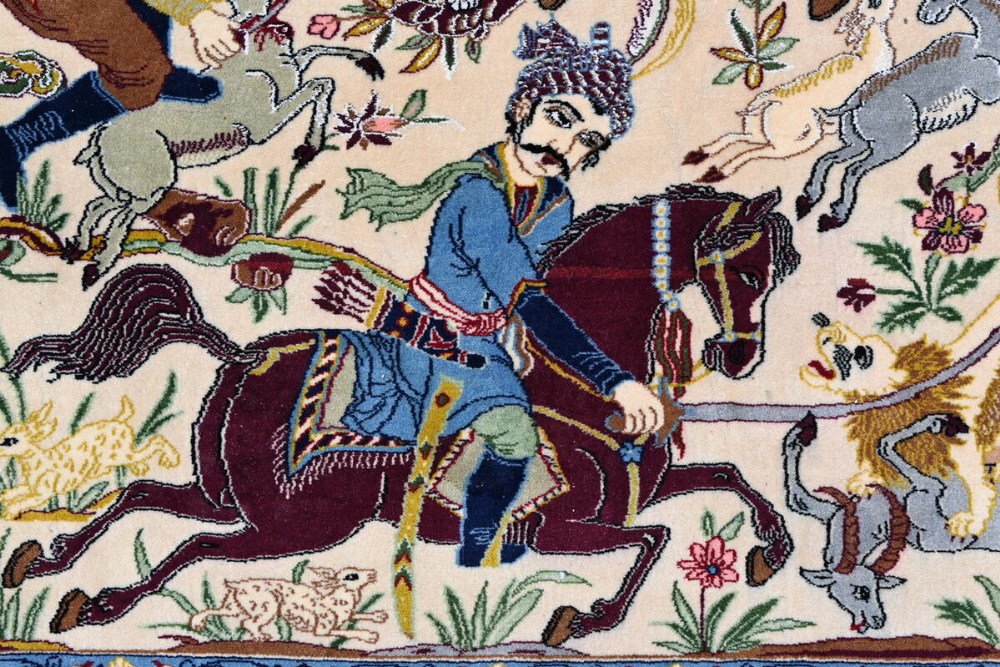 Persian carpet 'horseback riders' (153x111cm) - Image 2 of 3