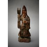 Wooden statue of a lama with ritual drum, Himalayas 19th century (h23cm)