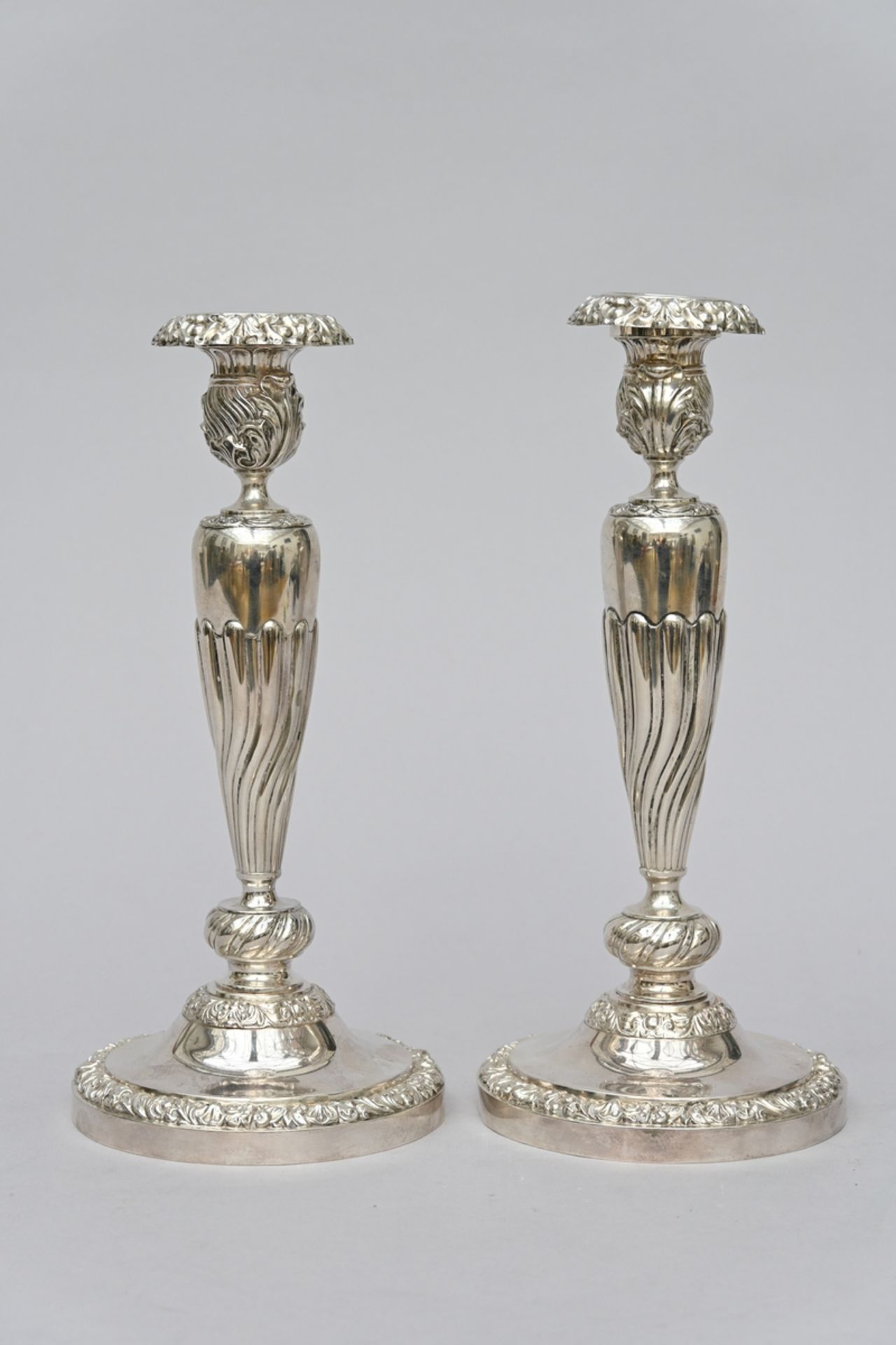 A pair of silver Louis-Philippe candlesticks, Liege 19th century (h31cm) (weight 770gr)