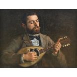 Anonymous (19th century): painting (o/c) 'musician with mandolin' (55x70cm) (*)