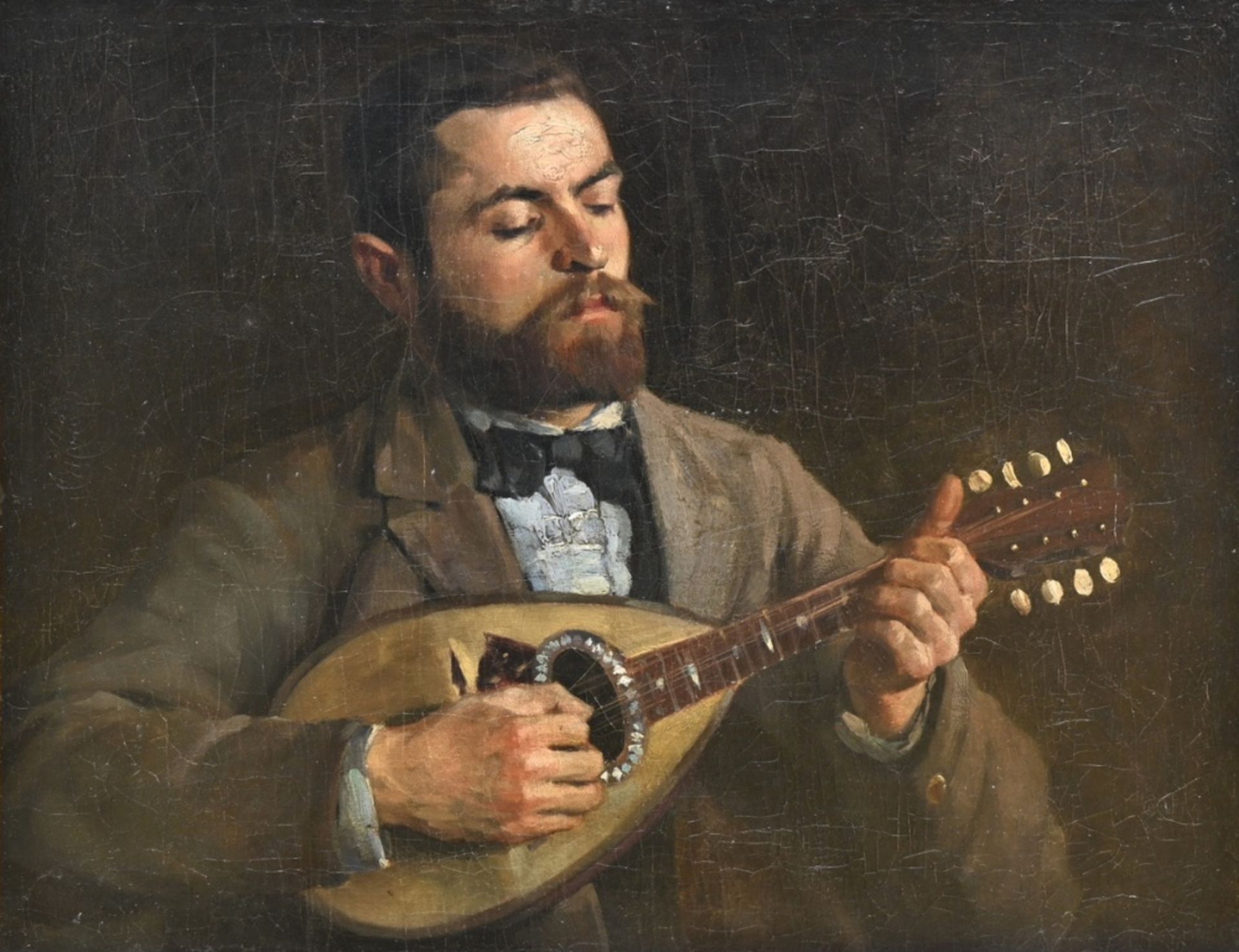 Anonymous (19th century): painting (o/c) 'musician with mandolin' (55x70cm) (*)