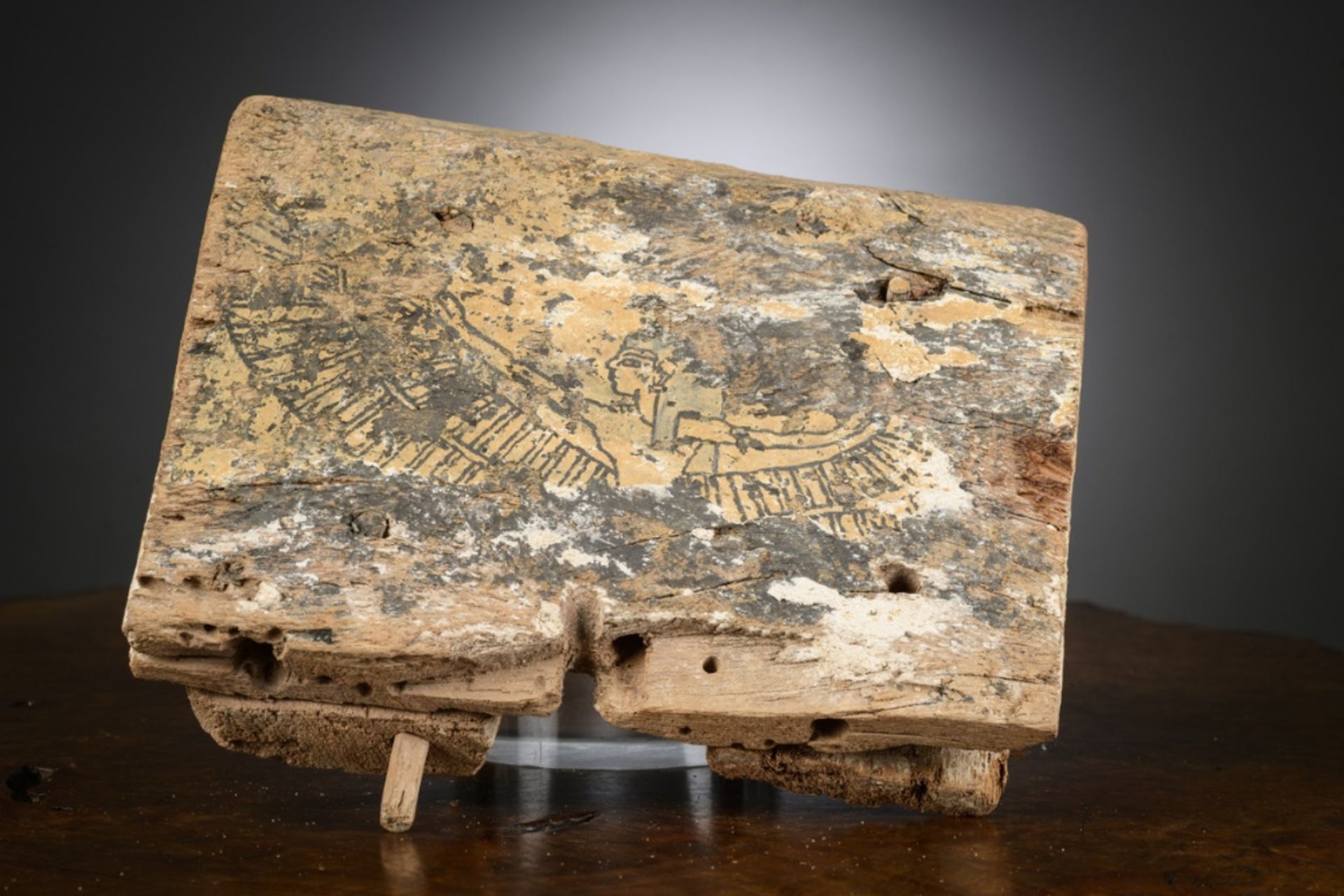Egyptian fragment in painted wood: foot of coffin (6x26x25cm) - Image 2 of 3