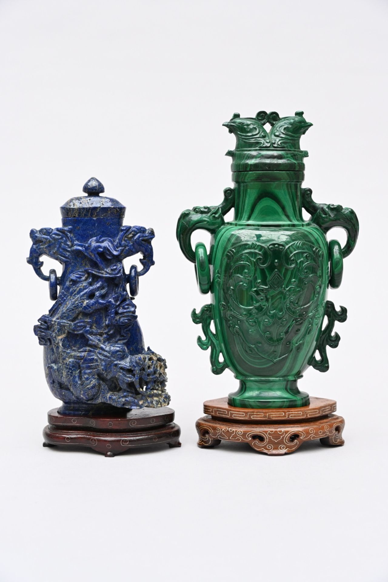 Chinese lapis lazuli vase and malachite vase (h16.5 - 18.5cm) (*)