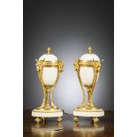 Pair of Louis XVI style marble and bronze cassolettes (h23cm)