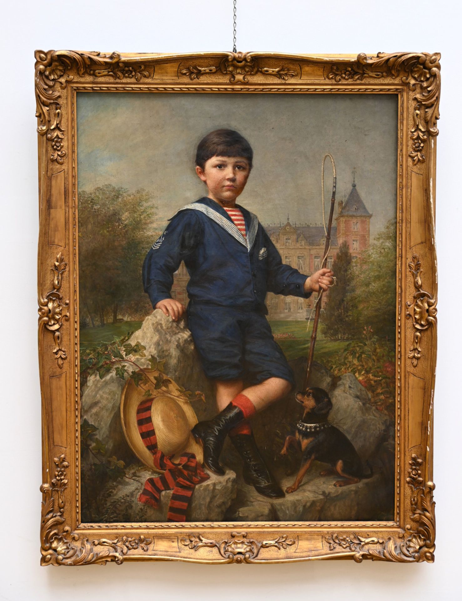 DÈsirÈ Mergaert (1884): painting (o/c) 'portrait of a boy in front of a castle' (137x90cm) (*) - Image 2 of 6