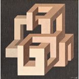 Jos De Mey (1972): painting (o/d) 'Balkenblokken-bouwsel' (67x67cm)