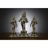 Triad of bronze sculptures with 'Krishna', India (h13 - 17cm)