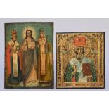 Two Russian icons 'Saint Nicholas' and 'Christ' (35.5x31cm) (49x38cm)