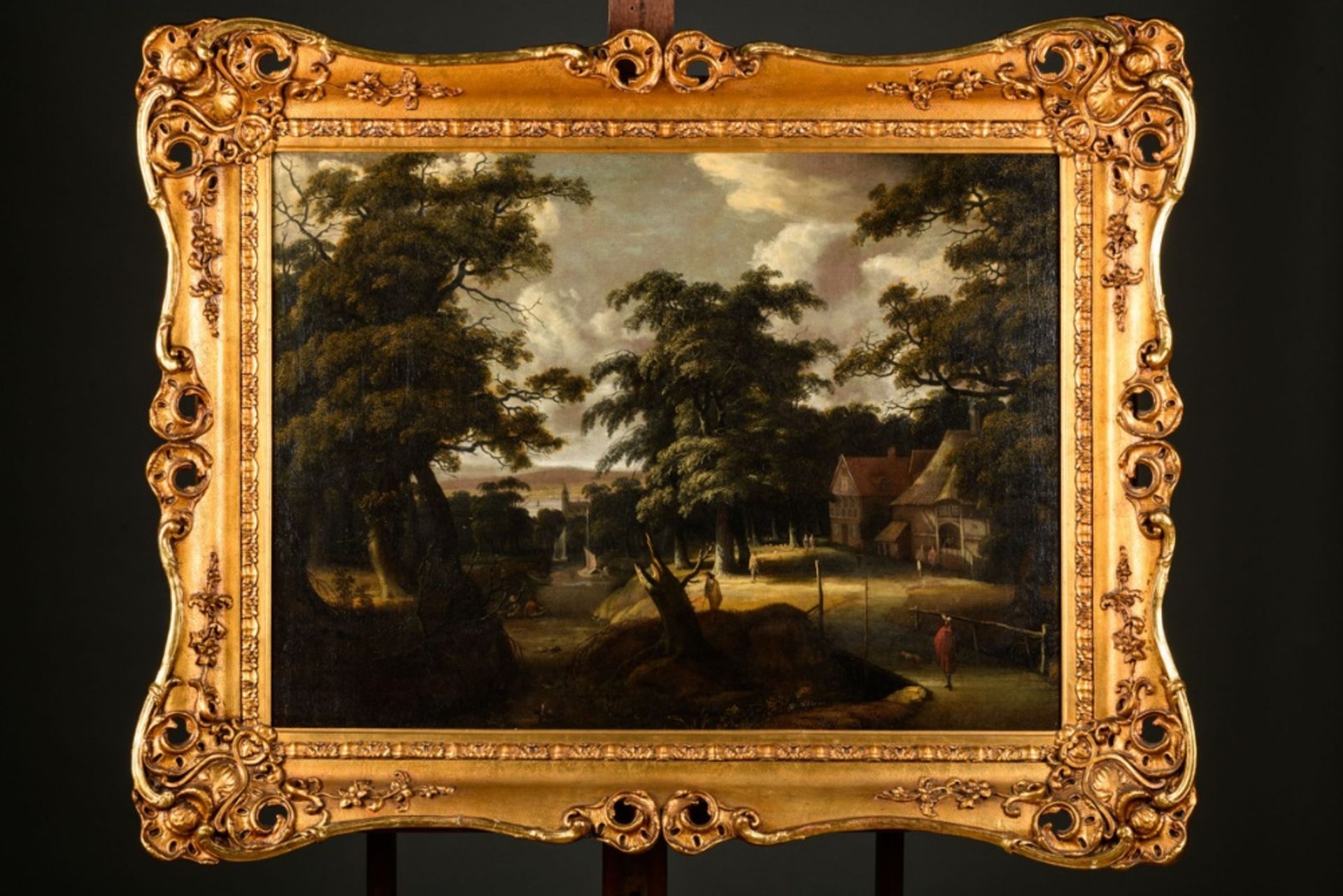 Anonymous (17th century): painting (o/c) 'animated landscape' (66x90cm) (signed Hobbema) - Image 2 of 5
