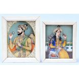 Two Indian Miniatures 'portrait of Shah Jahan and Mumtaz' (12x10cm) (14x11cm)