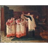 ThÈophile Lybaert: painting (o/c) 'the singing lesson' (21x25cm)