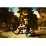 Adolphe Monticelli: painting (o/p) 'gallant scene in the park' (34.5x51cm)