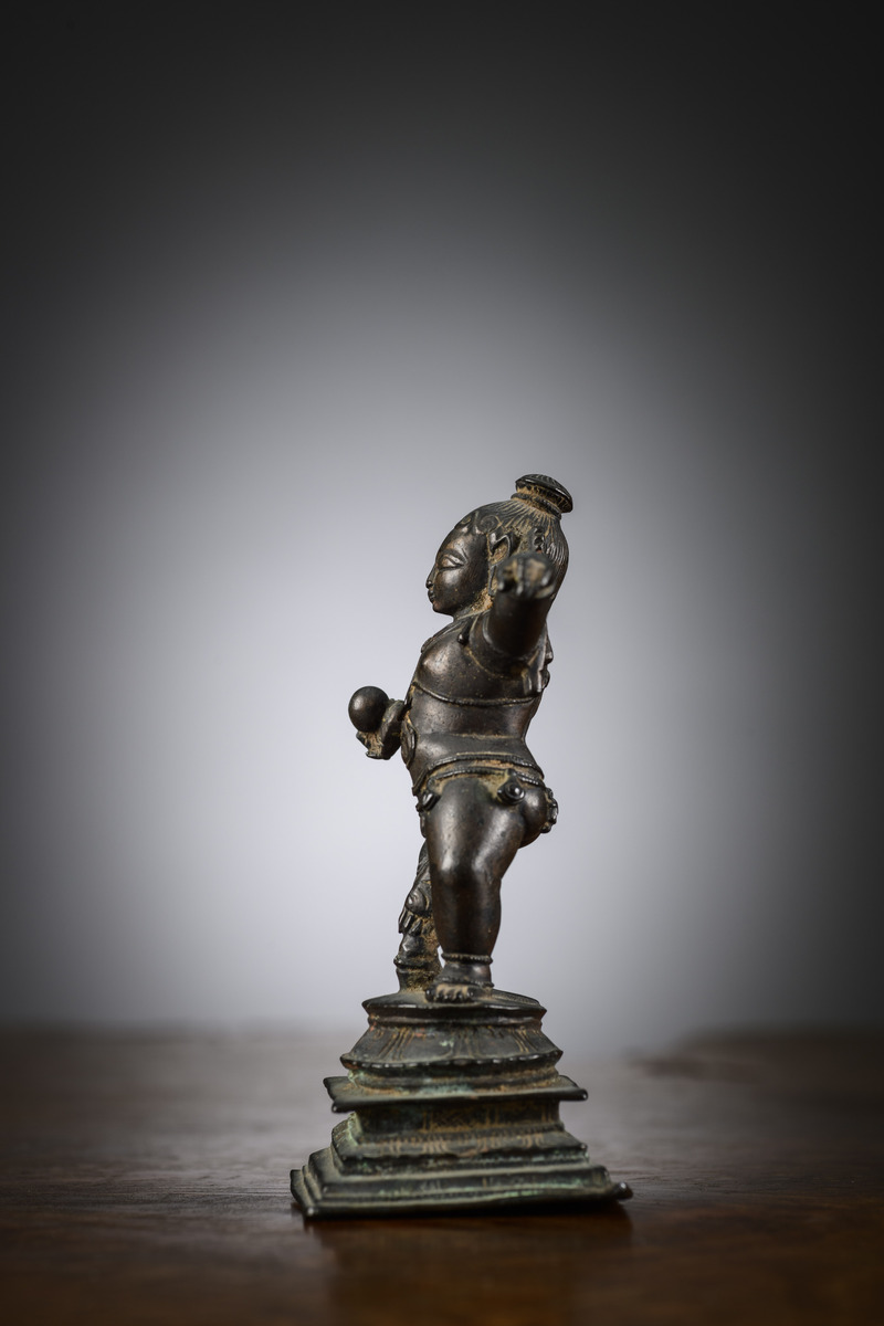 Indian statue 'dancing Krishna', 17th - 18th century (h11cm) - Image 4 of 5