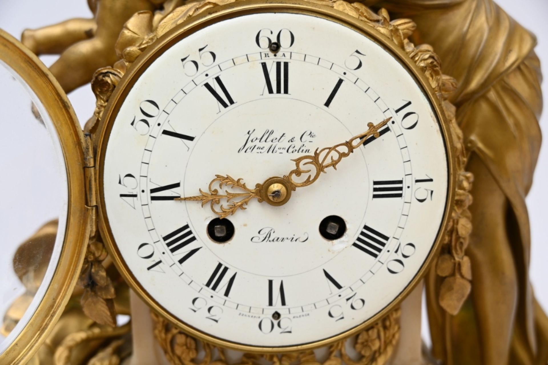 Louis XVI style clock in marble and gilt bronze 'lady with putti' (34x28.5x13cm) - Bild 2 aus 5