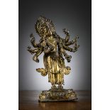 Nepalese gilt bronze statue 'Avalokiteshvara', 17th - 18th century (h22cm) (*)