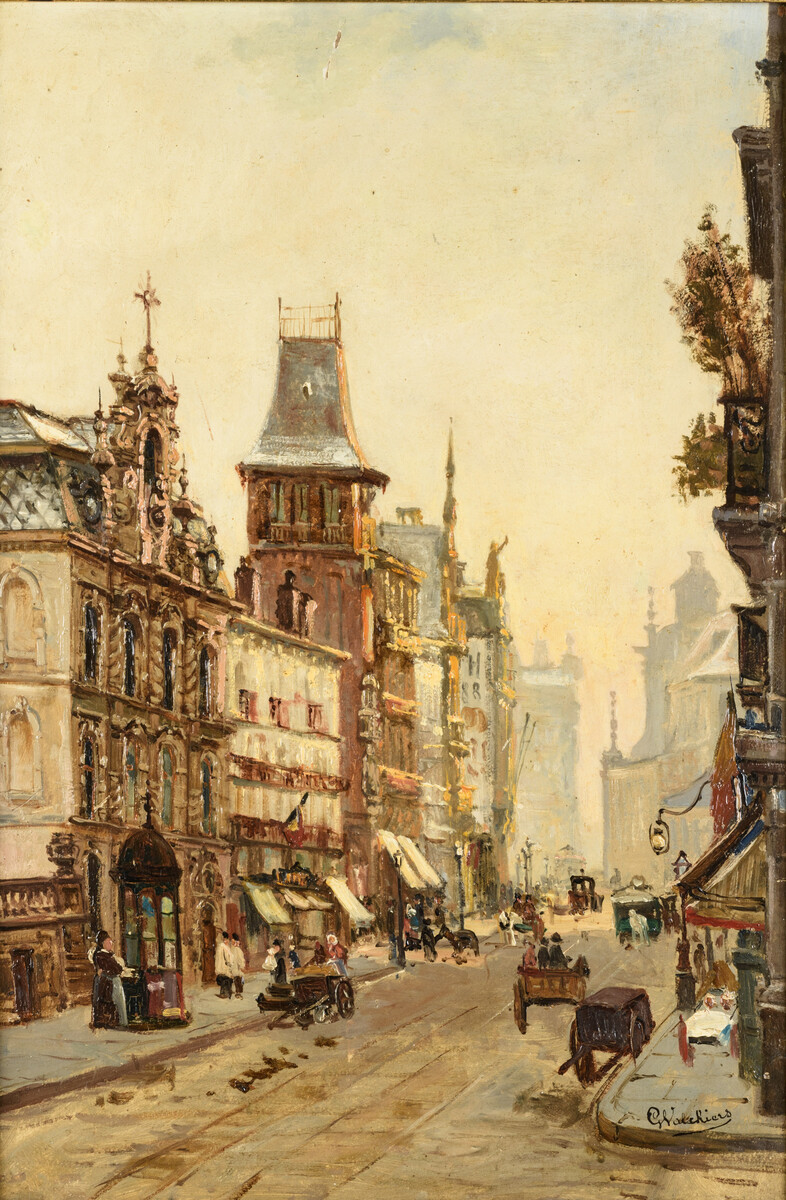 Gustave Walckiers: painting (o/p) 'city view' (52x35cm)