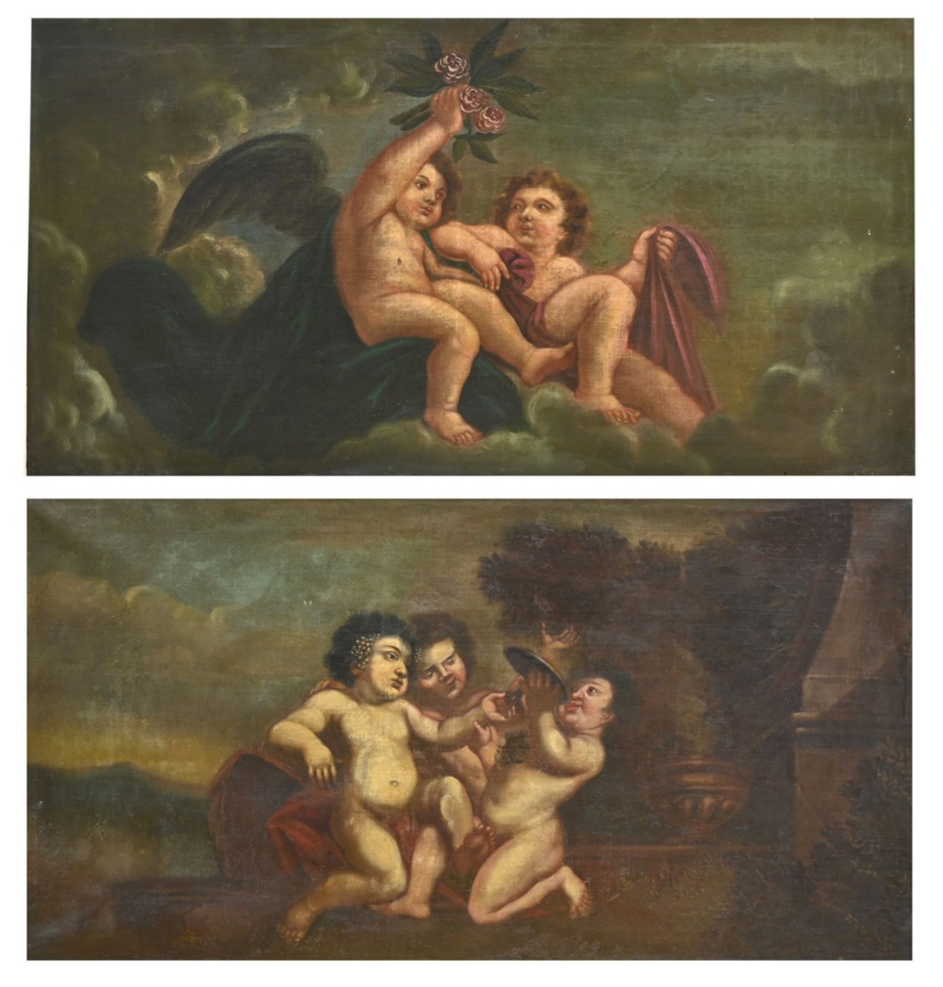 Anonymous (19th century): two paintings (o/c) 'amours' (69x126cm/piece) (*)