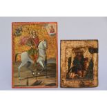 Two Russian icons 'two horsemen' and 'Saint-Michael on horseback' (32x26cm) (44x31cm) (*)