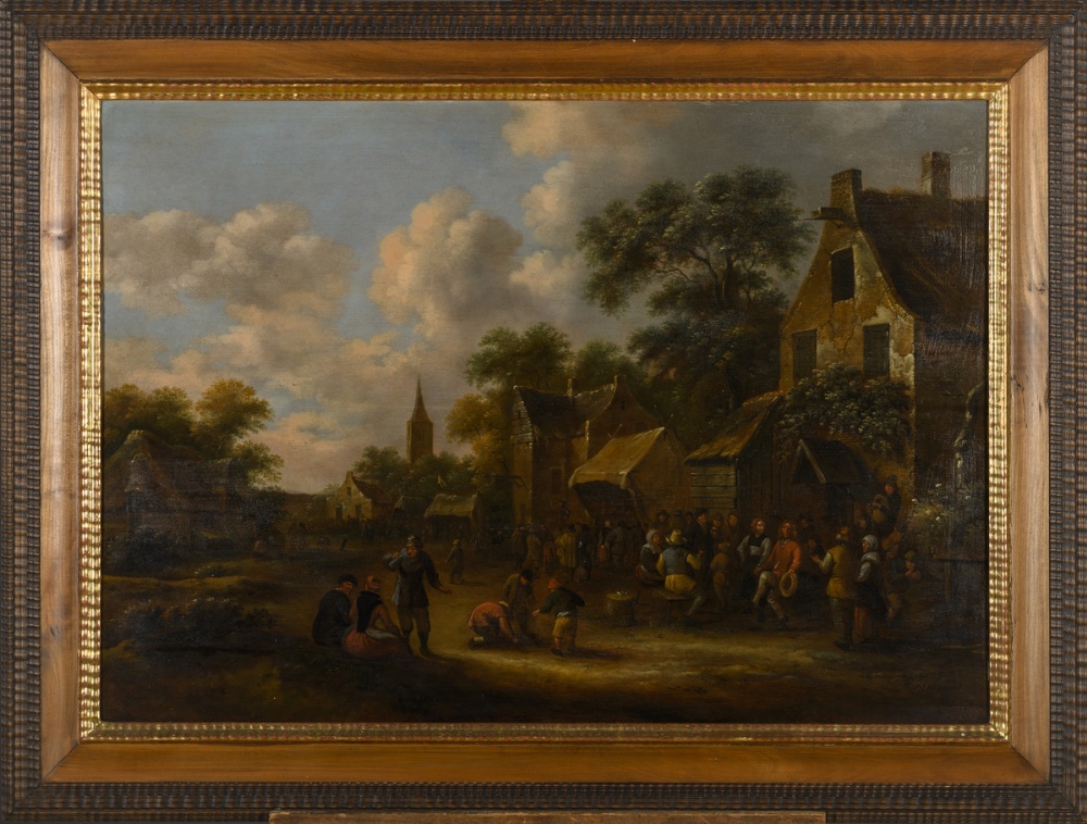 Klaes Molenaer: painting (o/p) 'village fair' (h59x80cm) - Image 2 of 7