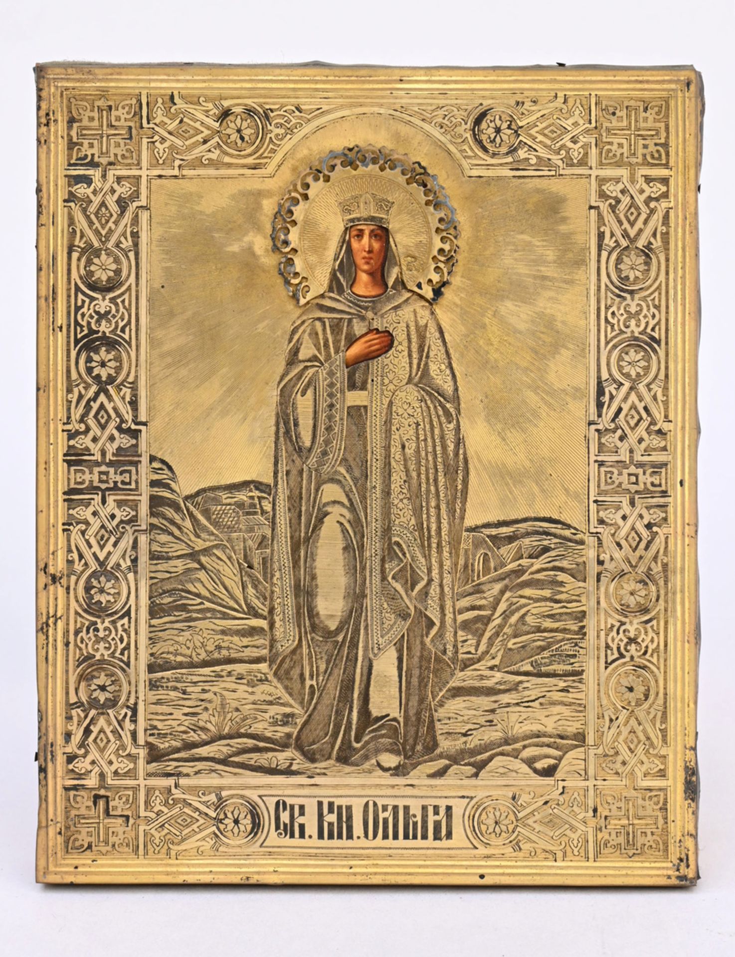 Russian icon with copper rizza (22x18cm)