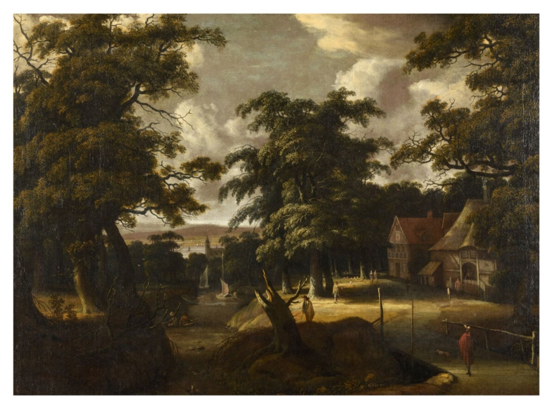 Anonymous (17th century): painting (o/c) 'animated landscape' (66x90cm) (signed Hobbema)