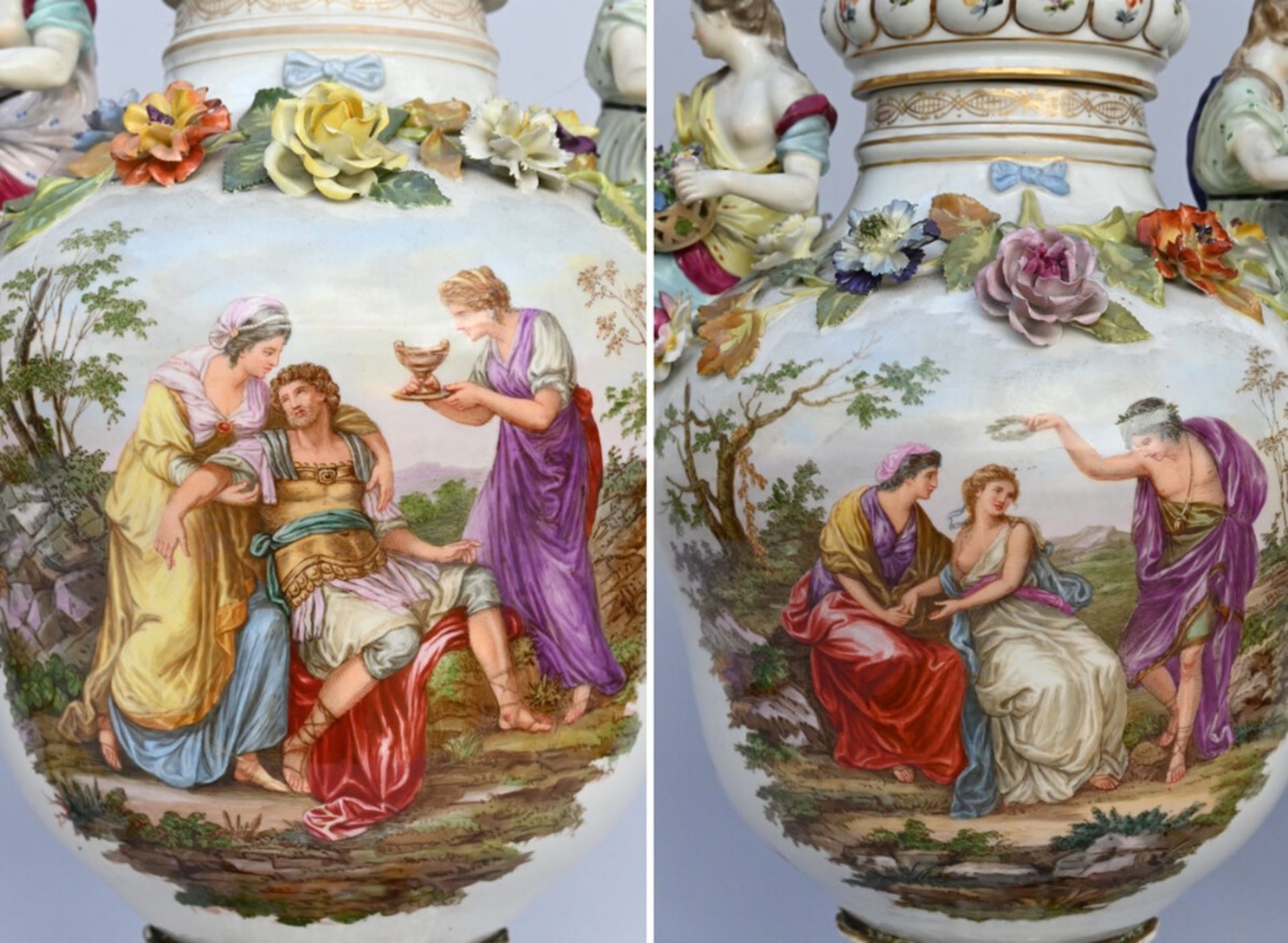 A pair of vases in Dresden porcelain 'mythological scenes' (h83cm) (*) - Bild 4 aus 6