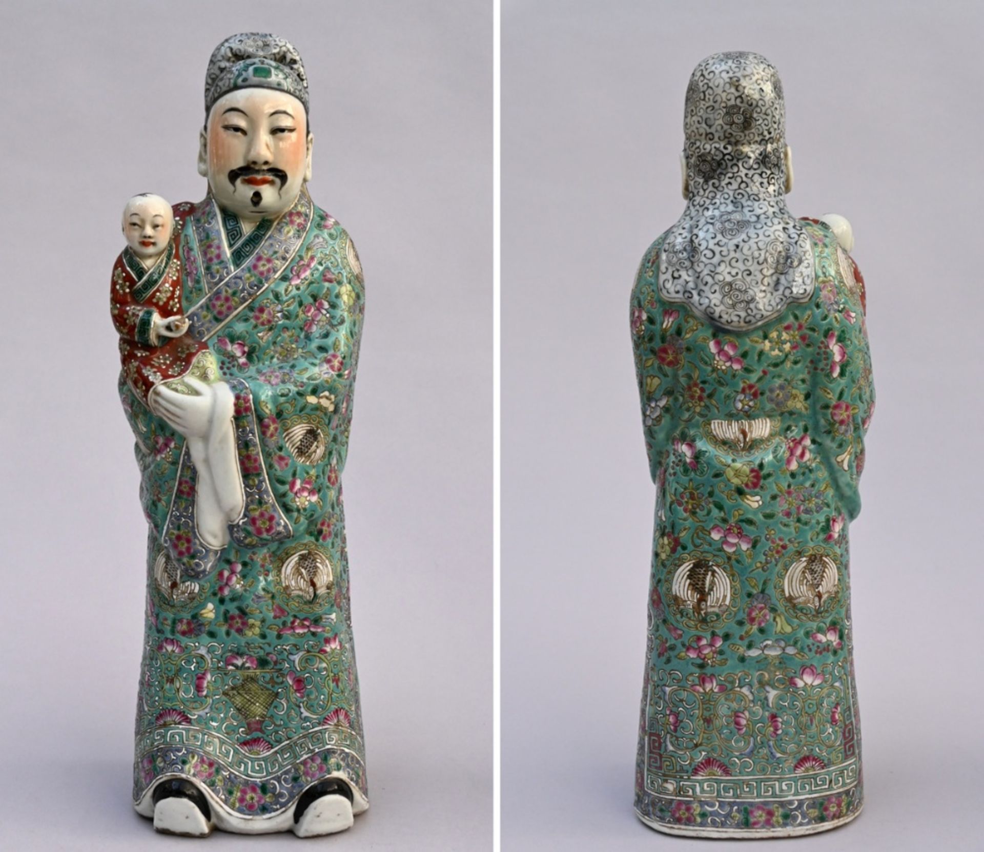 Three Chinese famille rose porcelain sculptures 'Fu Lu Shou' (h48cm) (*) - Bild 2 aus 7